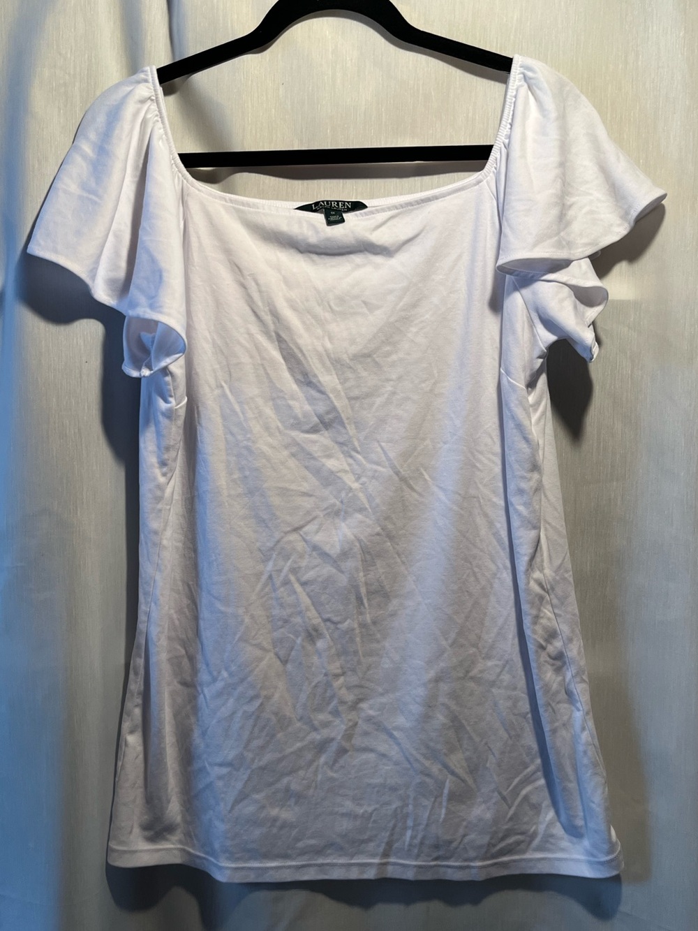 Ralph Lauren White Short-Sleeve Ruffle Shoulder Top